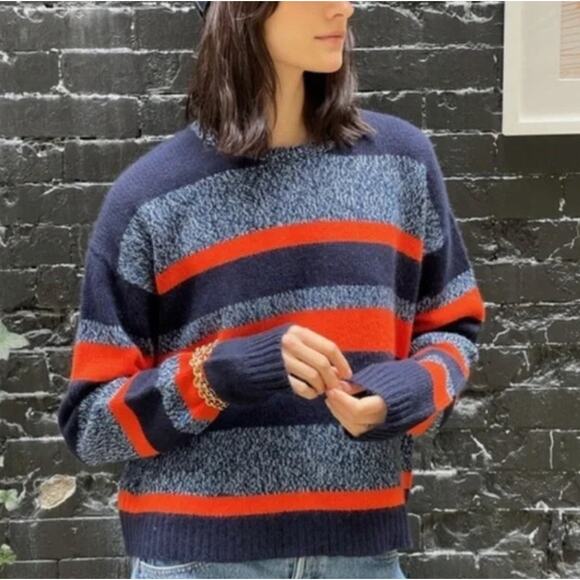 KULE Blue Orange Striped The Andre Sweater Cashmere Knit Women's Size Medium - Picture 12 of 12